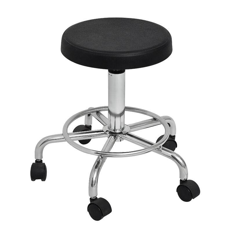 Stainless steel leather cushion stool with casters - TFK1105